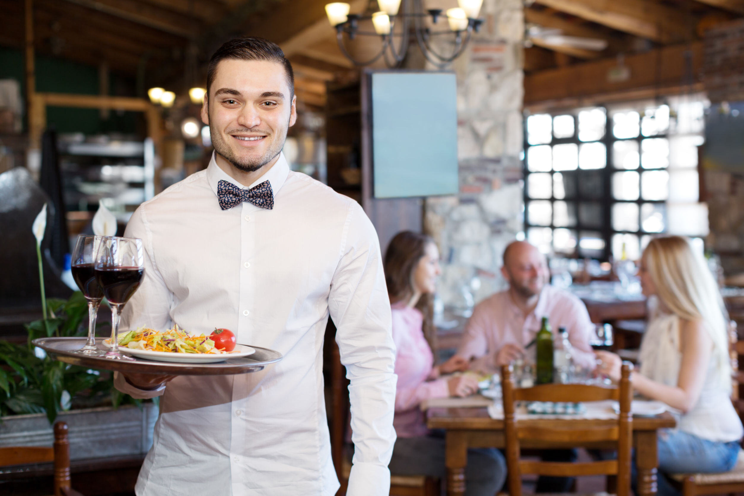 and at the restaurant