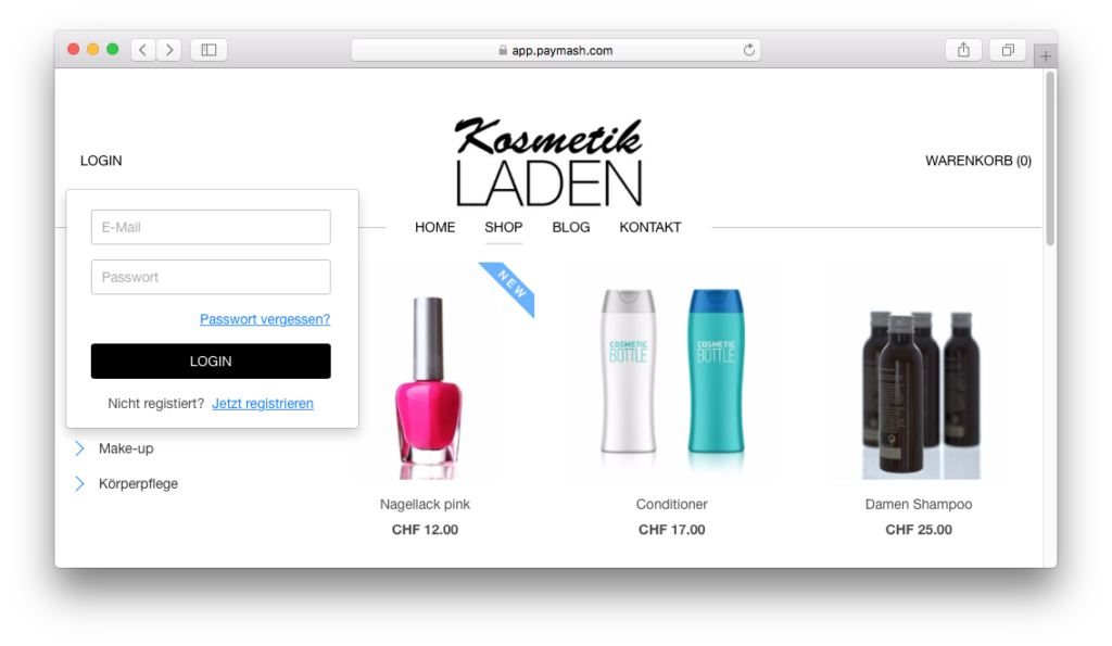Webshop-Login-Paymash