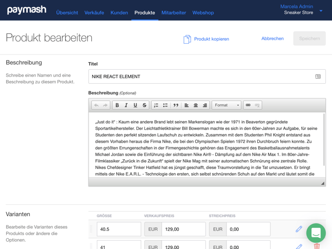 Créer et modifier un produit avec Paymash