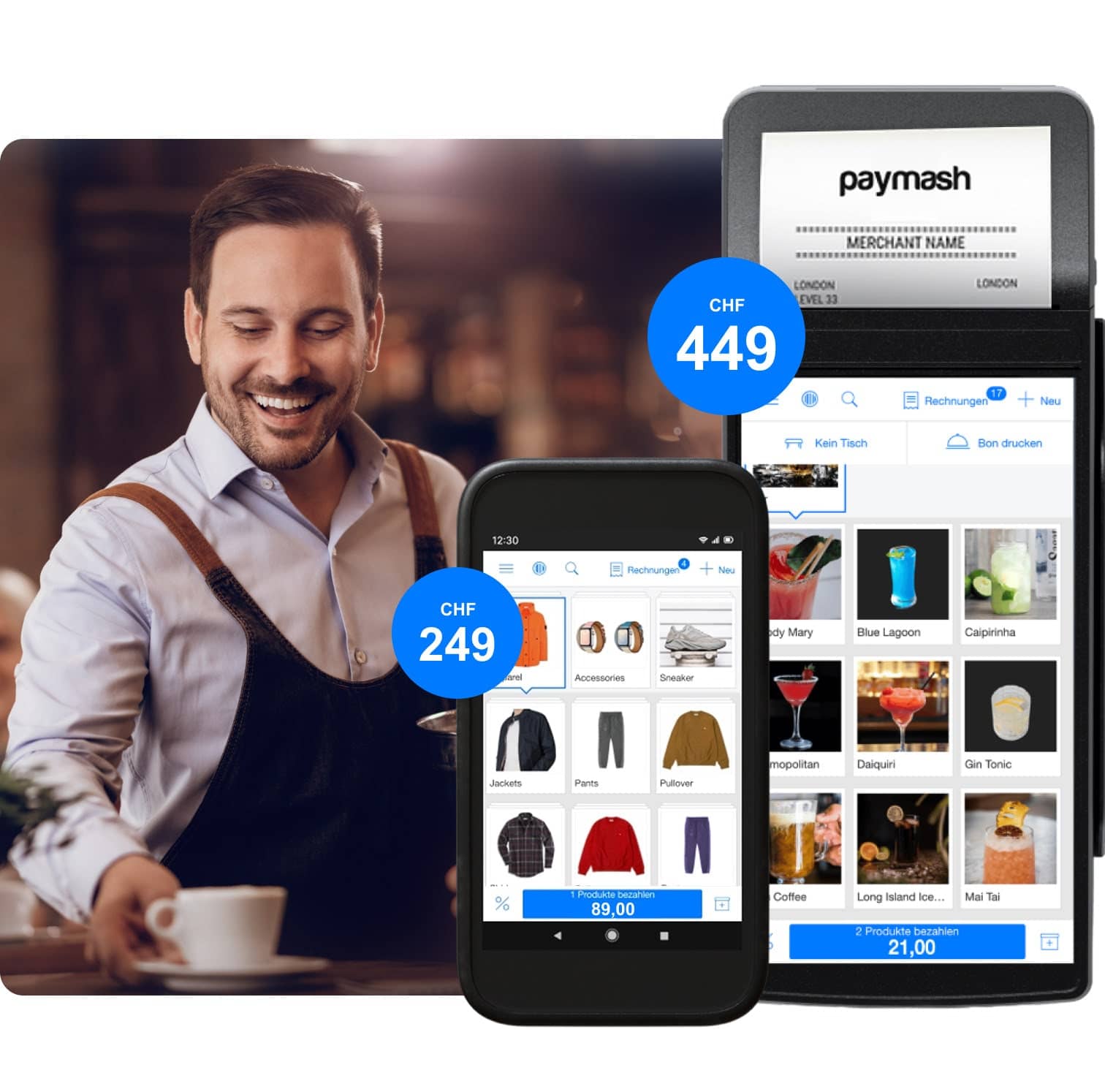 Terminale mobile per carte Paymash con software POS Paymash